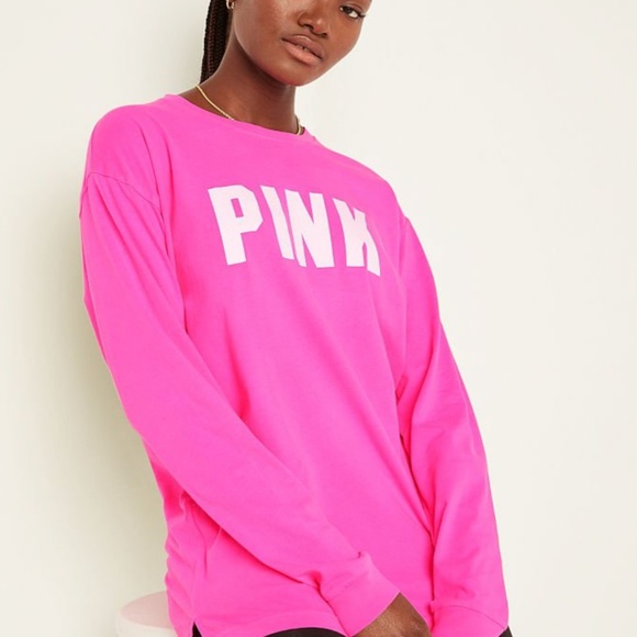 Victoria's Secret Tops - NWT Victorias Secret ATOMIC PINK Long Sleeve Campus T Shirt Barbie Pink